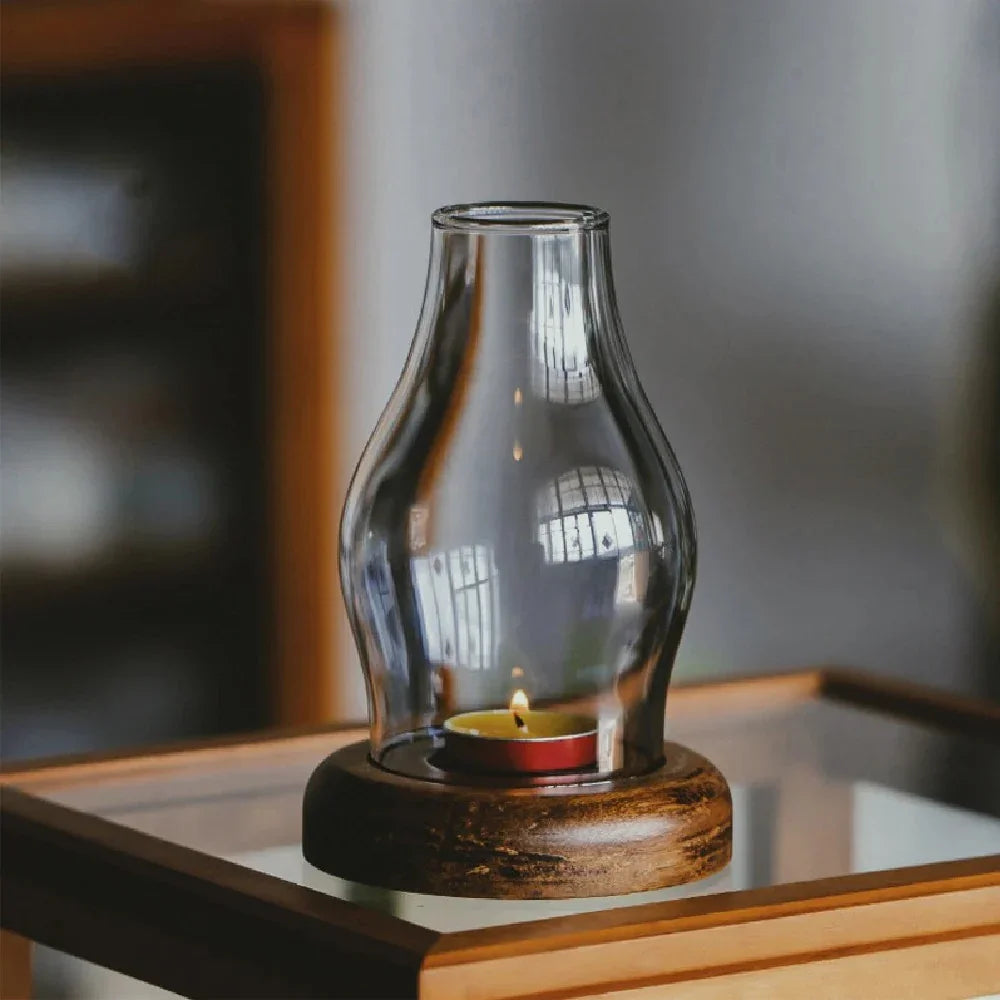 Ilvessa glass candle holder on a bamboo base