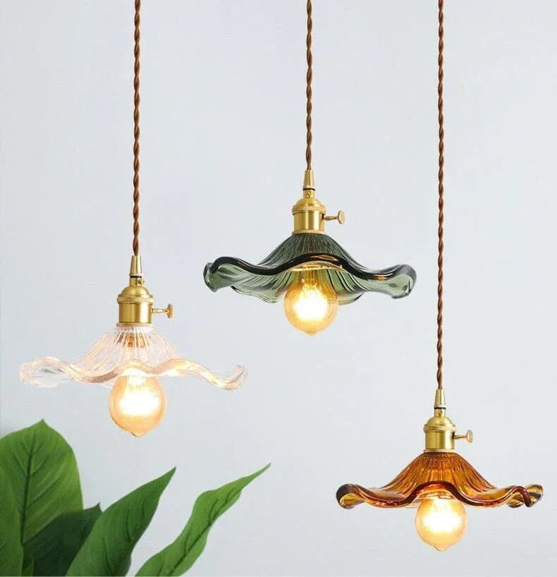 Lioren pendant lights with flower-shaped glass shades