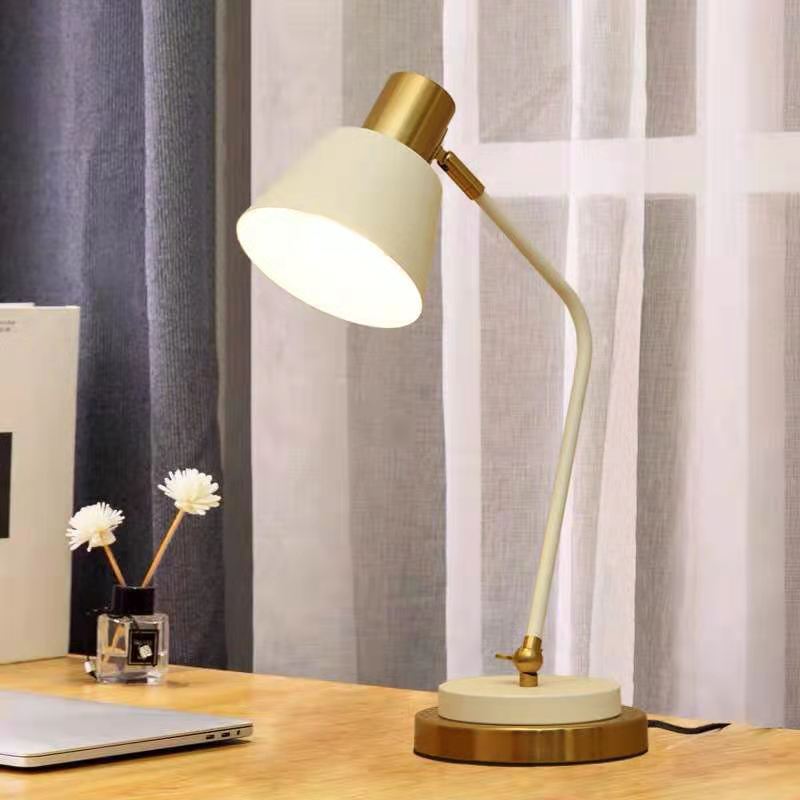 Adjustable Metal Desk Lamp with Swivel Arm and Brass Accents | Kelmera