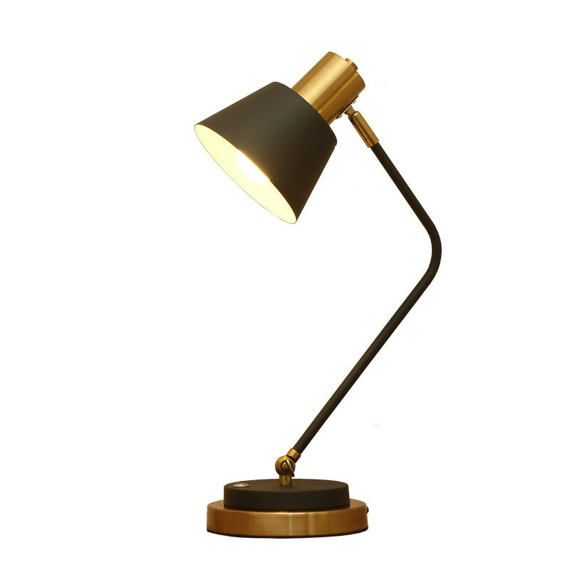 Adjustable Metal Desk Lamp with Swivel Arm and Brass Accents | Kelmera