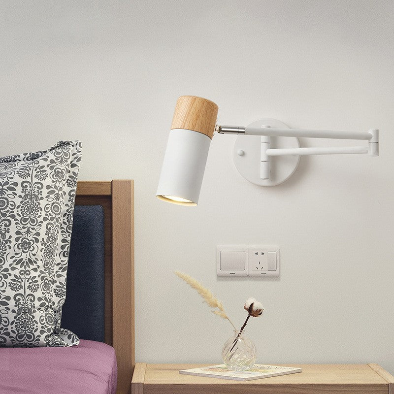 Adjustable Swivel Arm Wall Spotlight with Wood Accent | Kelmera