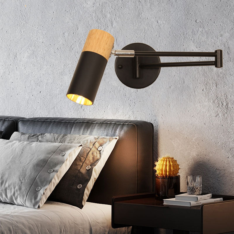 Adjustable Swivel Arm Wall Spotlight with Wood Accent | Kelmera