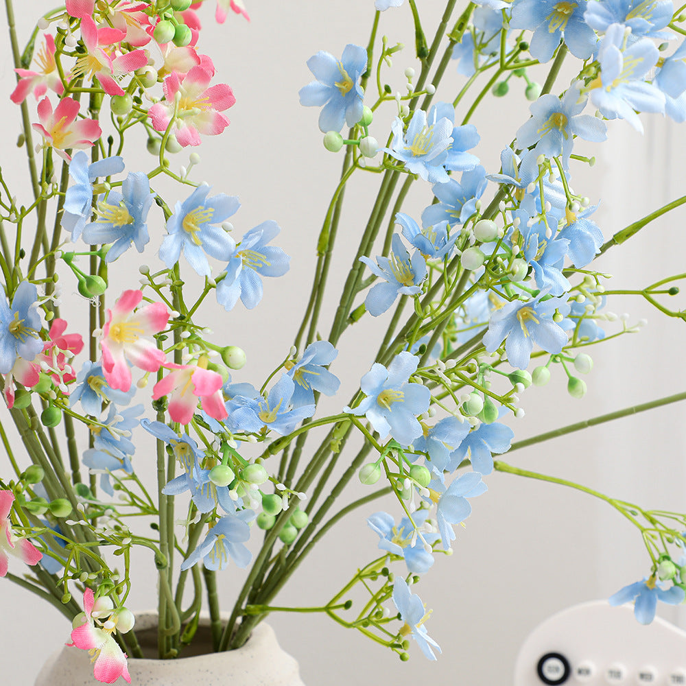 Artificial Flower Branch with Delicate Blue Flowers and Green Berries | Kelmera