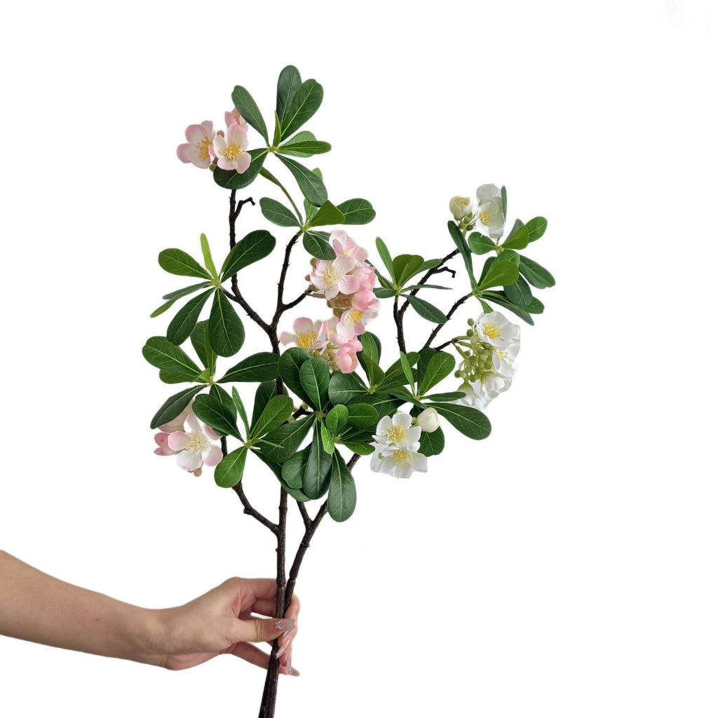 Artificial Flower Branch with Fine Pink Flowers and Vibrant Leaves | Kelmera