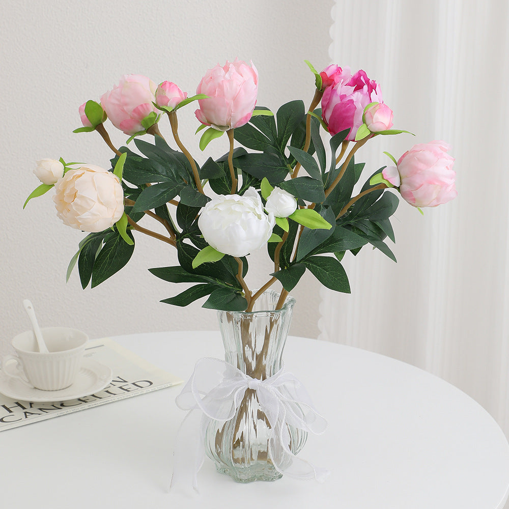 Artificial Peony Stem with Lifelike Flowers and Leaves | Kelmera
