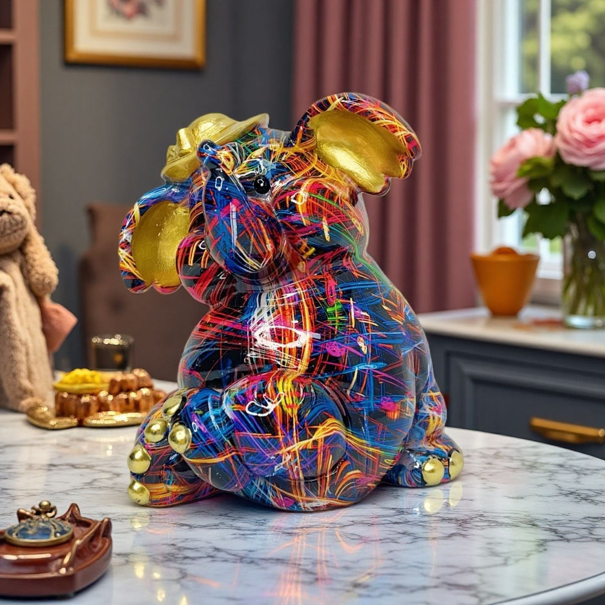 Artistic Elephant Figure with Football Motif | Kelmera