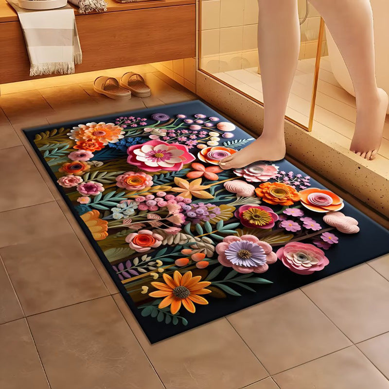 Artistic Floral Design Bath Mat | Kelmera