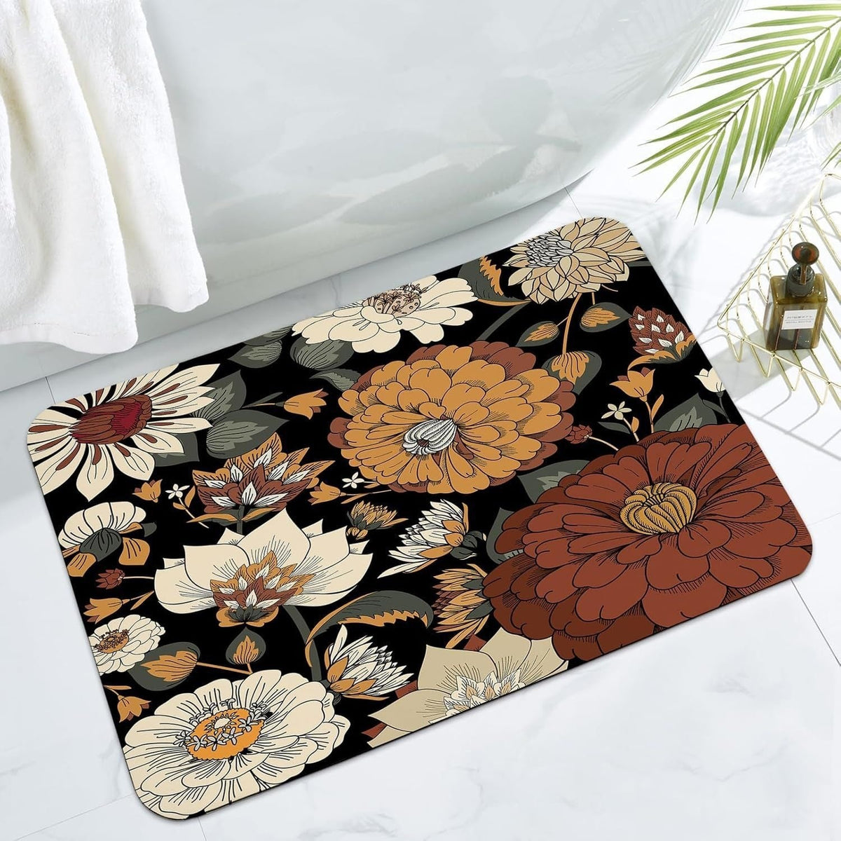 Artistic Floral Print Bathroom Mat | Kelmera