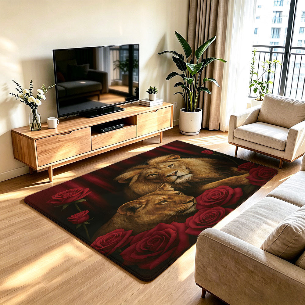 Artistic Lion Print Area Rug | Kelmera