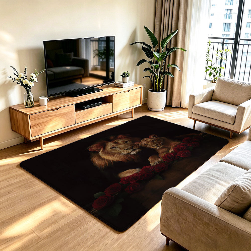 Artistic Lion Print Area Rug | Kelmera