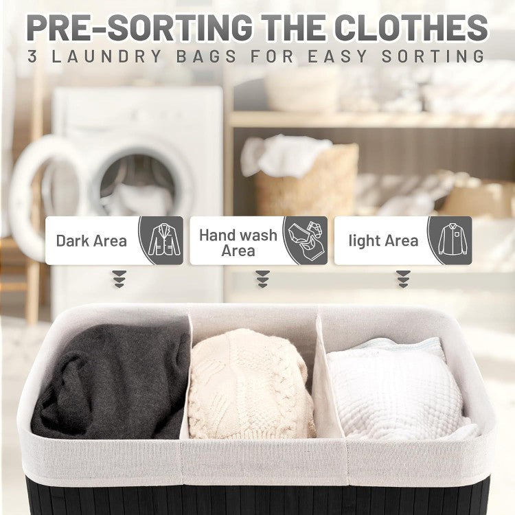 Bamboo Laundry Sorting Bin with Various Compartments | Kelmera