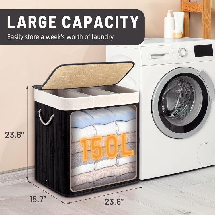 Bamboo Laundry Sorting Bin with Various Compartments | Kelmera