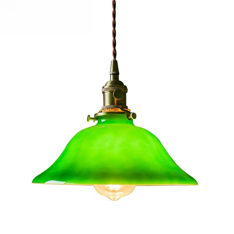 Banker-Style Glass Pendant Light with Brass Socket and Twisted Fabric Cord | Kelmera