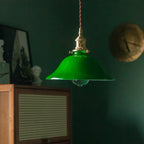 Banker-Style Glass Pendant Light with Brass Socket and Twisted Fabric Cord | Kelmera