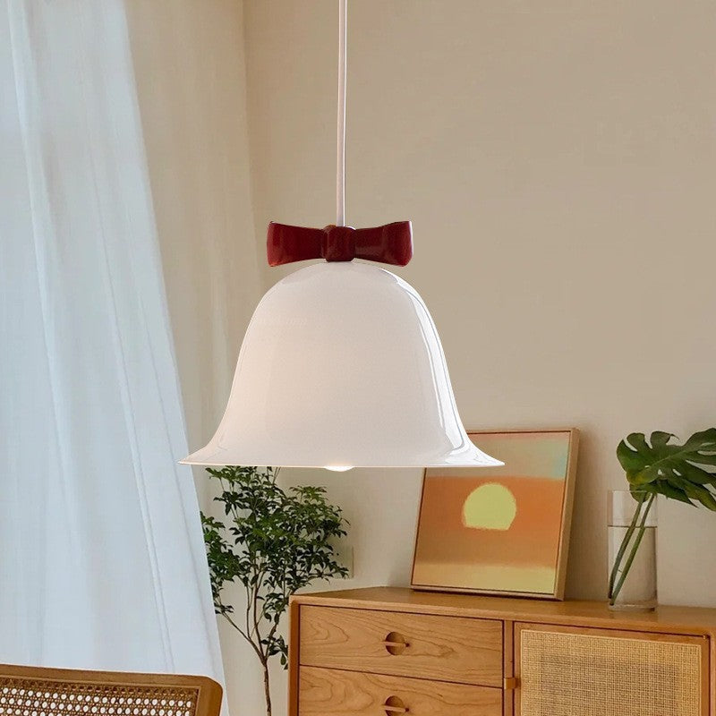 Bell-Shaped Ceramic Pendant Light with Decorative Bow Accent | Kelmera