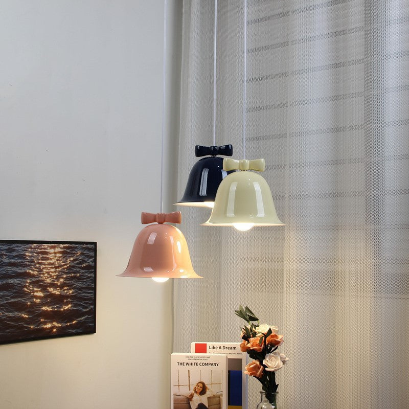 Bell-Shaped Glass Pendant Lamp with Decorative Bow Accent | Kelmera