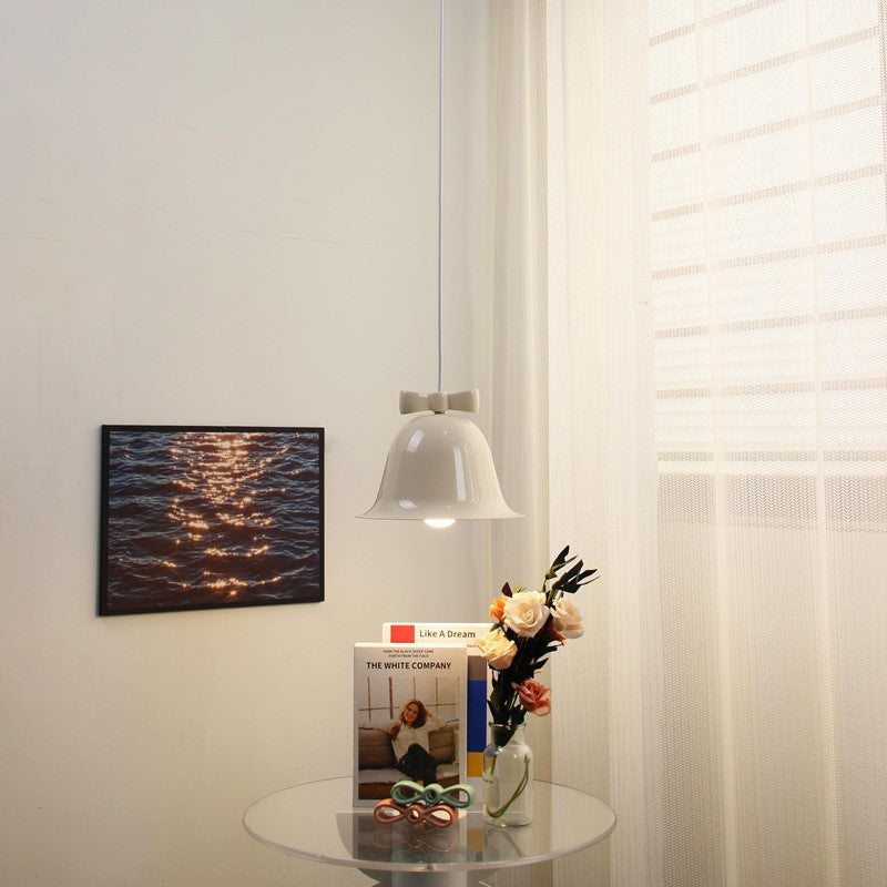 Bell-Shaped Glass Pendant Lamp with Decorative Bow Accent | Kelmera