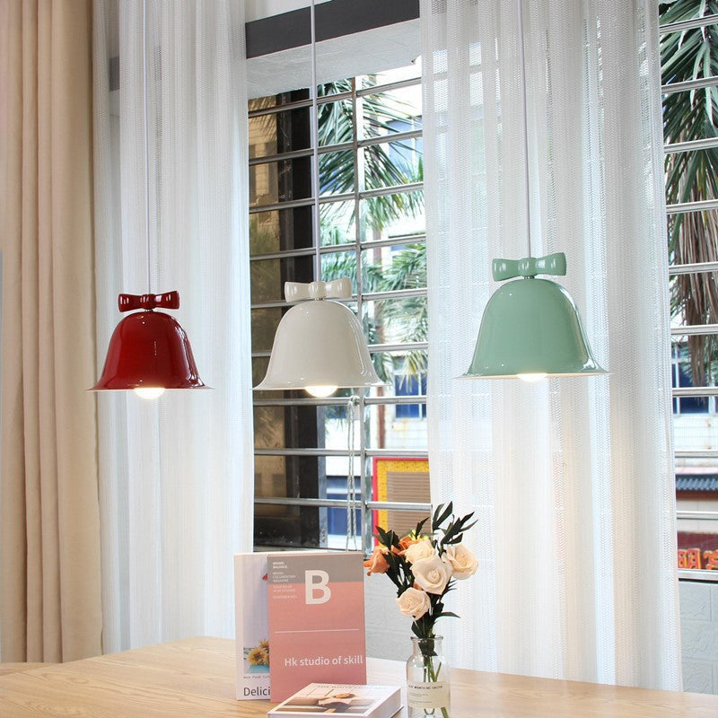 Bell-Shaped Glass Pendant Lamp with Decorative Bow Accent | Kelmera