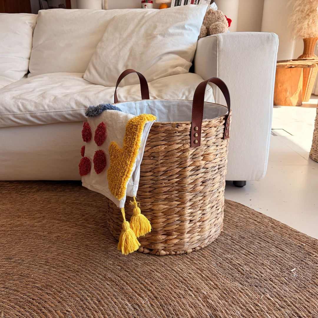 Braided Storage Basket with Leather Handles | Kelmera