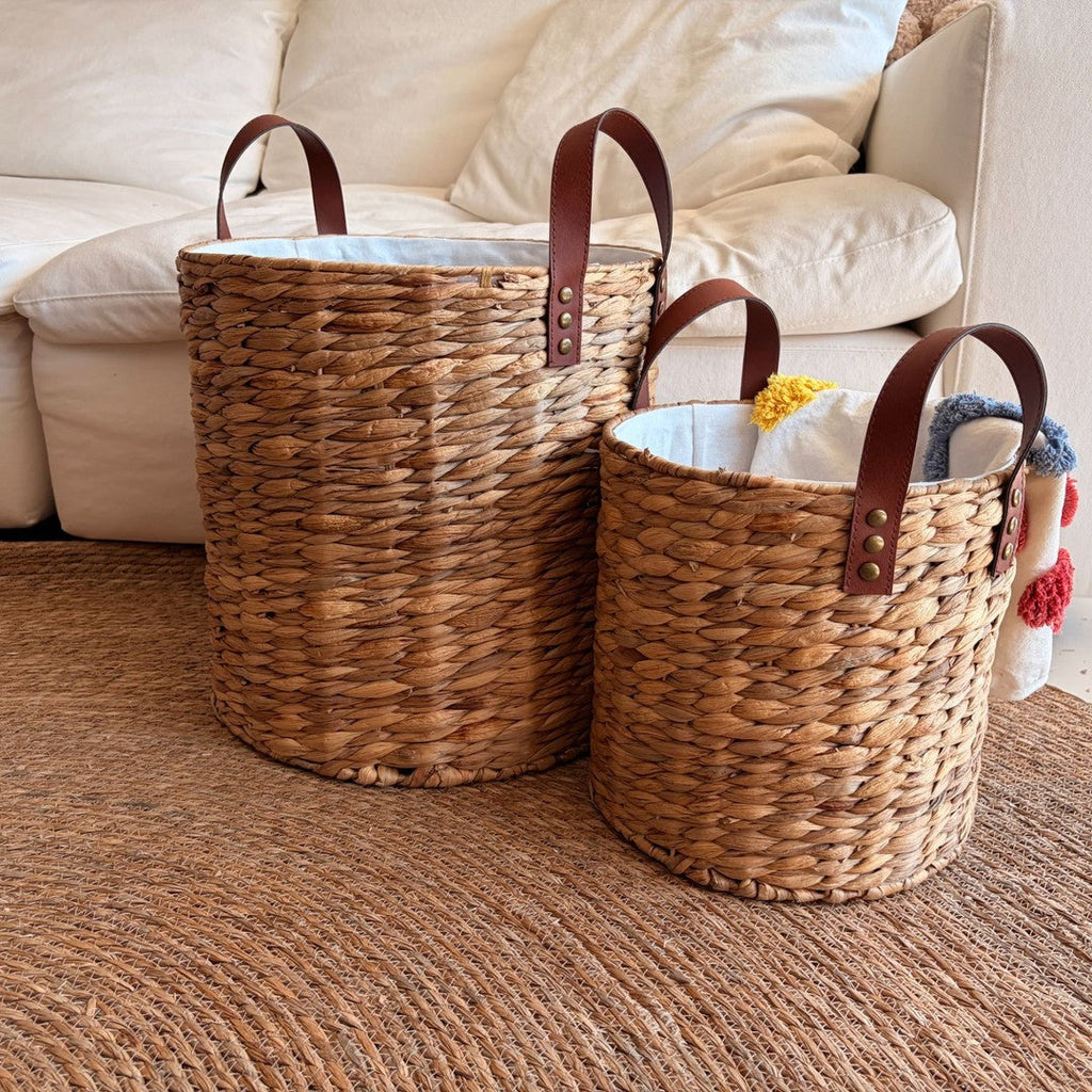 Braided Storage Basket with Leather Handles | Kelmera