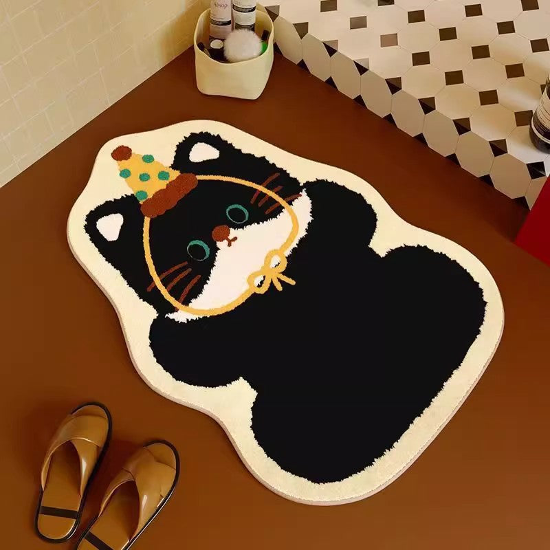 Cartoon Cat-Themed Bath Mat Soft Textile Non Slip | Kelmera