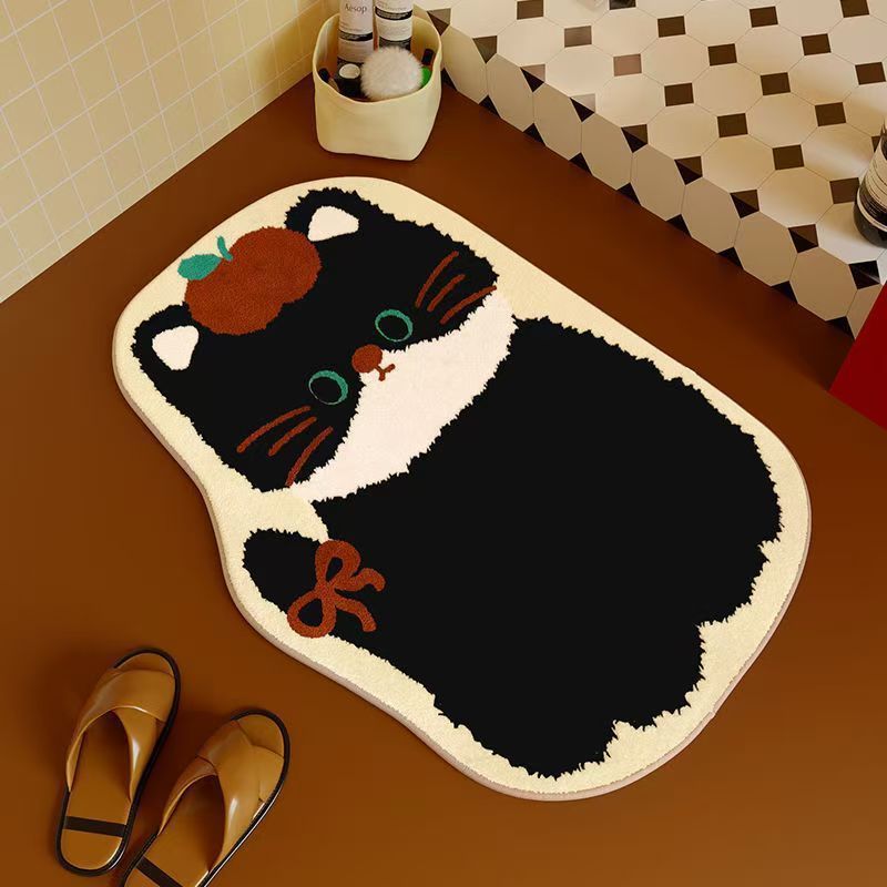 Cartoon Cat-Themed Bath Mat Soft Textile Non Slip | Kelmera