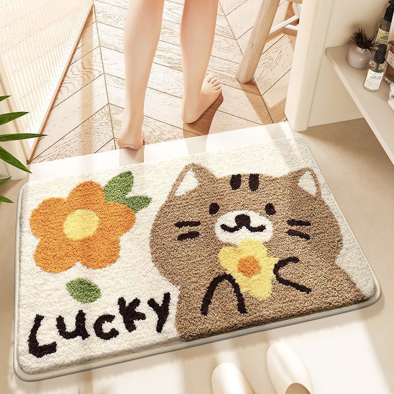 Cartoon Cat-Themed Plush Bath Mat | Kelmera