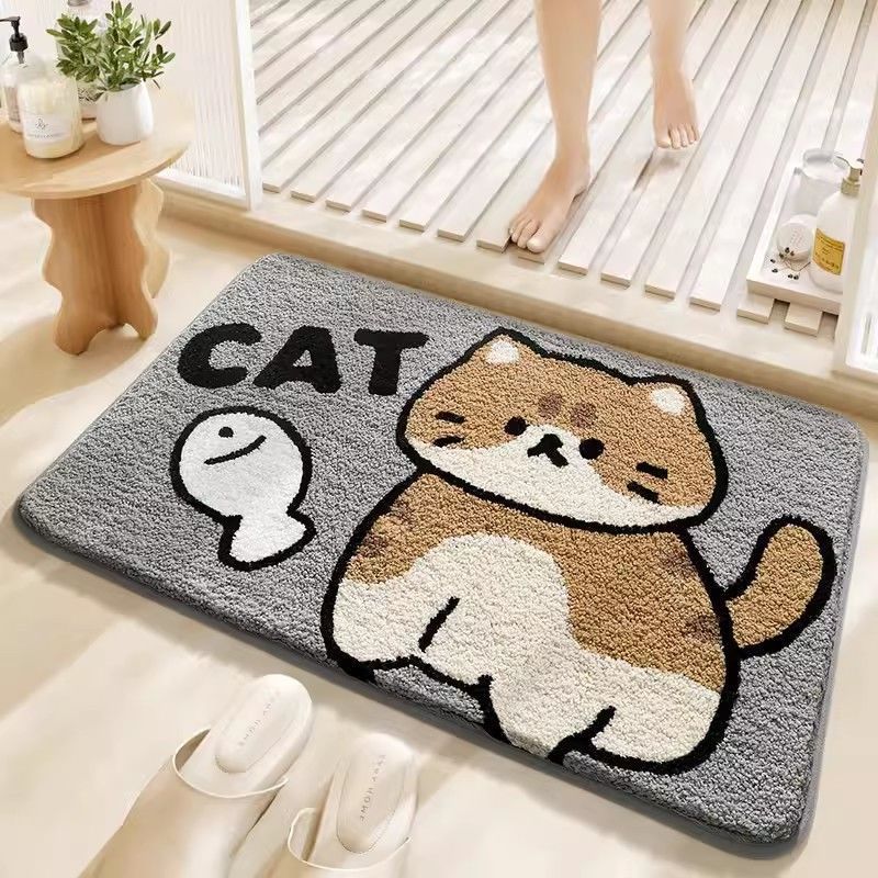 Cartoon Cat-Themed Plush Bath Mat | Kelmera