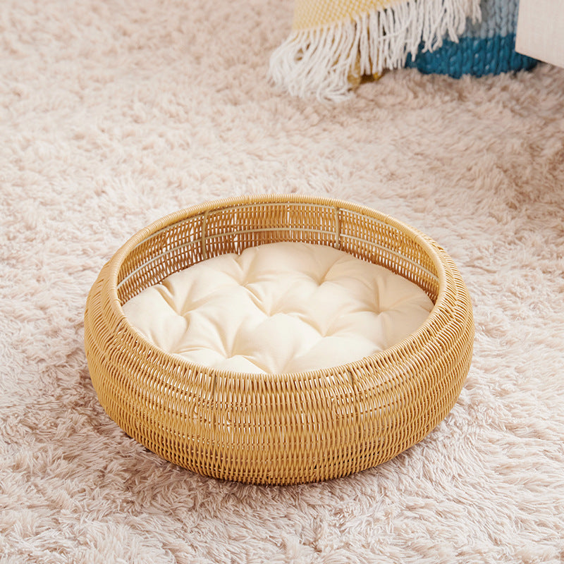 Cat Bed with Round Rattan Decoration | Kelmera