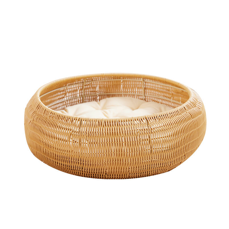 Cat Bed with Round Rattan Decoration | Kelmera