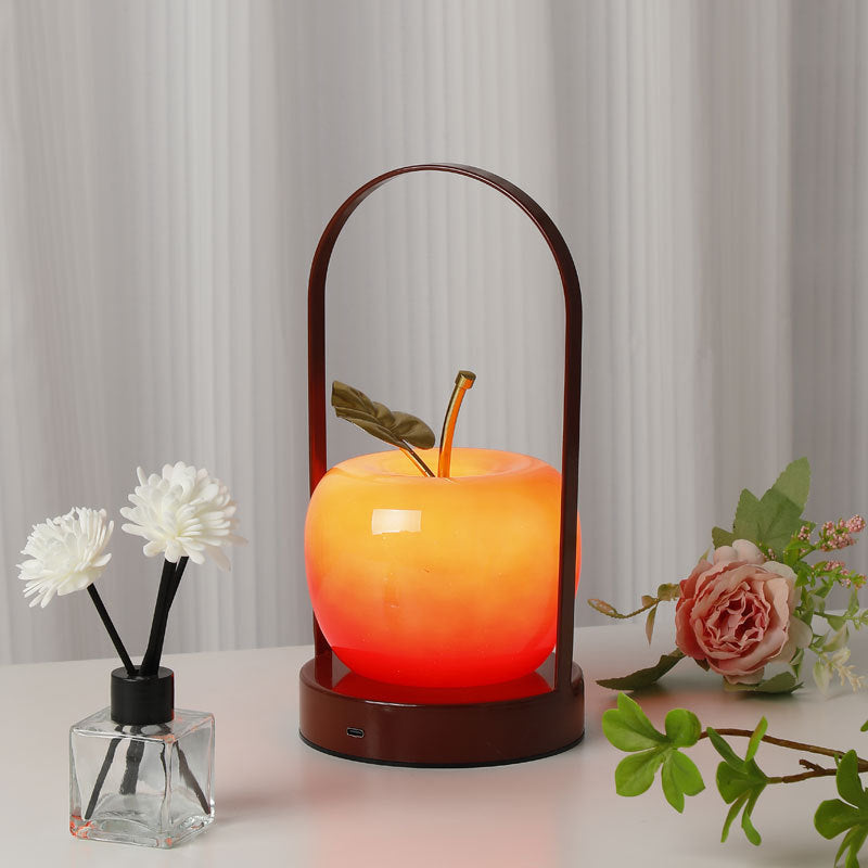 Ceramic Apple-Shaped Ambient Table Lamp with Brass Handle | Kelmera