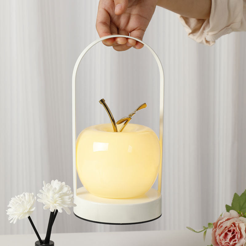 Ceramic Apple-Shaped Ambient Table Lamp with Brass Handle | Kelmera