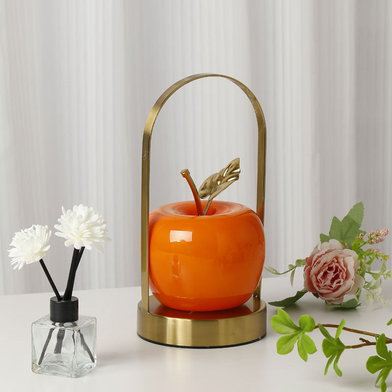 Ceramic Apple-Shaped Ambient Table Lamp with Brass Handle | Kelmera