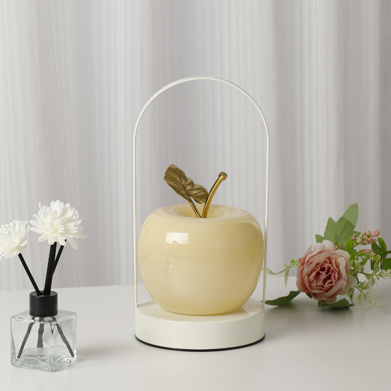Ceramic Apple-Shaped Ambient Table Lamp with Brass Handle | Kelmera