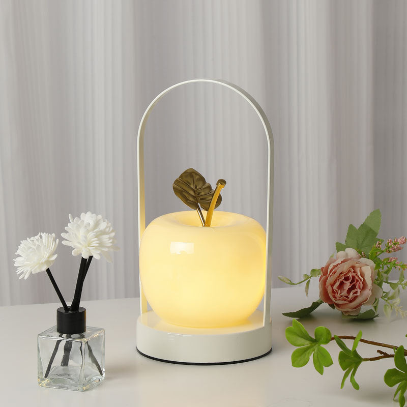 Ceramic Apple-Shaped Ambient Table Lamp with Brass Handle | Kelmera