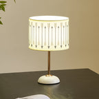 Ceramic Base Bedside Lamp with Fabric Shade in Arrow Pattern | Kelmera