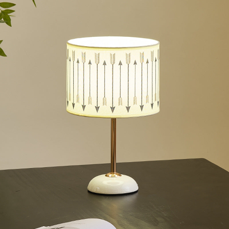 Ceramic Base Bedside Lamp with Fabric Shade in Arrow Pattern | Kelmera