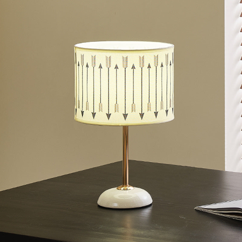Ceramic Base Bedside Lamp with Fabric Shade in Arrow Pattern | Kelmera