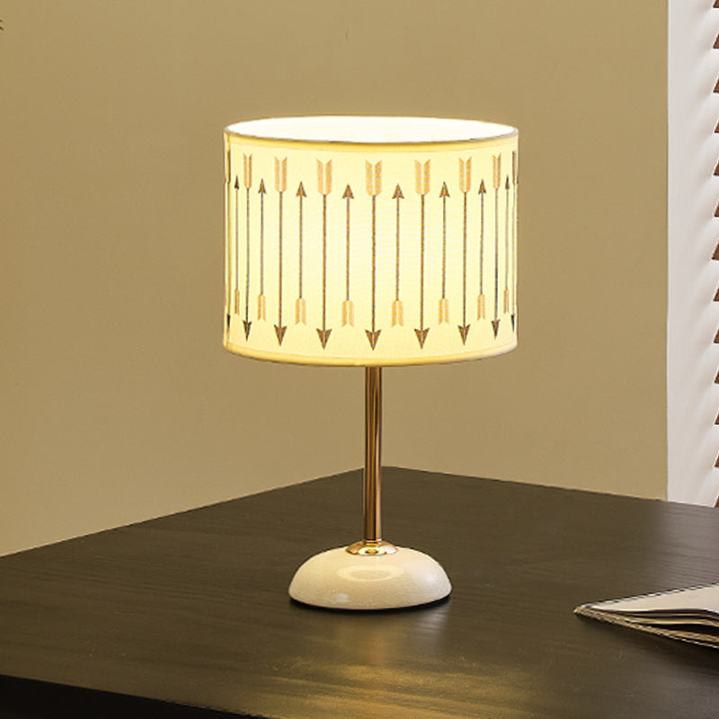 Ceramic Base Bedside Lamp with Fabric Shade in Arrow Pattern | Kelmera