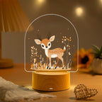 Child LED Acrylic Night Light with Cute Pony Illustration and Wooden Base | Kelmera