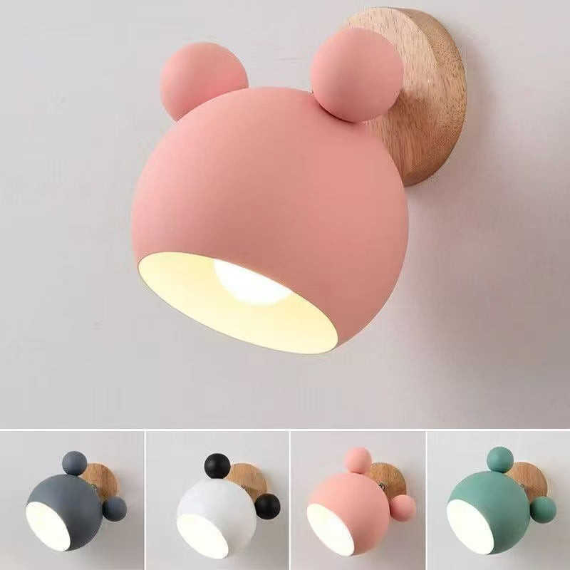 Children's Decorative Wall Lamp with Wooden Background and Bear Ears | Kelmera