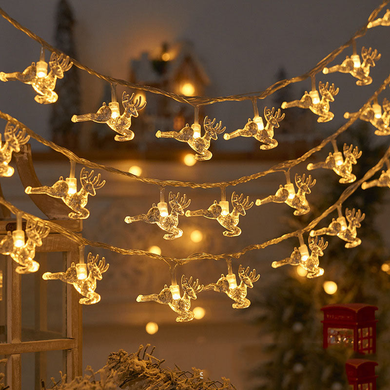 Christmas Tree and Snowflake LED Lights String Battery-Operated Acrylic Ornament Garland | Kelmera