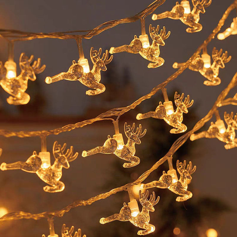 Christmas Tree and Snowflake LED Lights String Battery-Operated Acrylic Ornament Garland | Kelmera