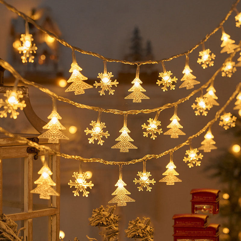 Christmas Tree and Snowflake LED Lights String Battery-Operated Acrylic Ornament Garland | Kelmera