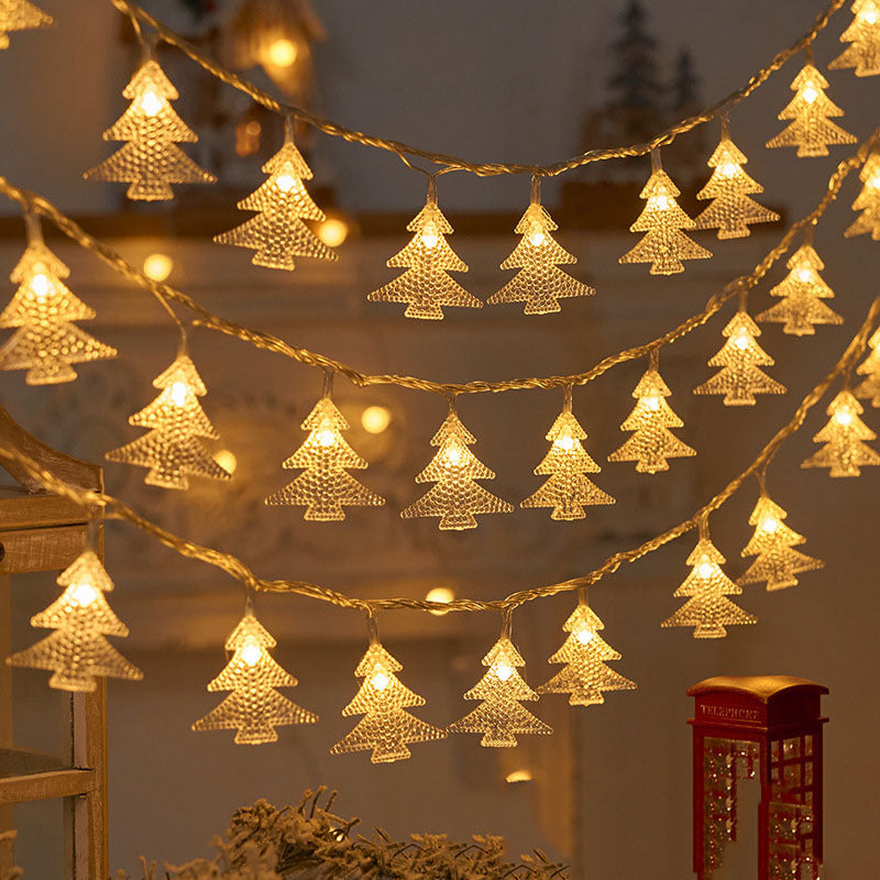 Christmas Tree and Snowflake LED Lights String Battery-Operated Acrylic Ornament Garland | Kelmera