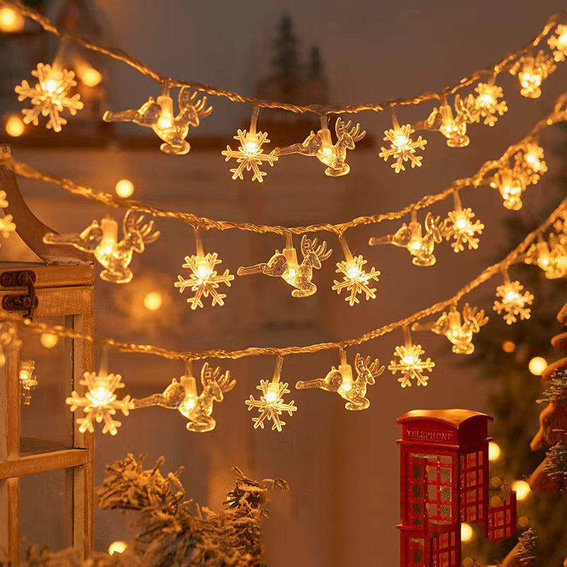 Christmas Tree and Snowflake LED Lights String Battery-Operated Acrylic Ornament Garland | Kelmera