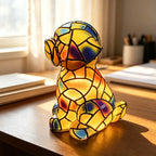 Colored Glass Mosaic Puppy Nightstand Lamp | Kelmera