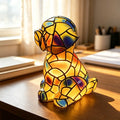 Colored Glass Mosaic Puppy Nightstand Lamp | Kelmera