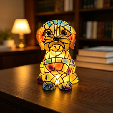 Colored Glass Mosaic Puppy Nightstand Lamp | Kelmera
