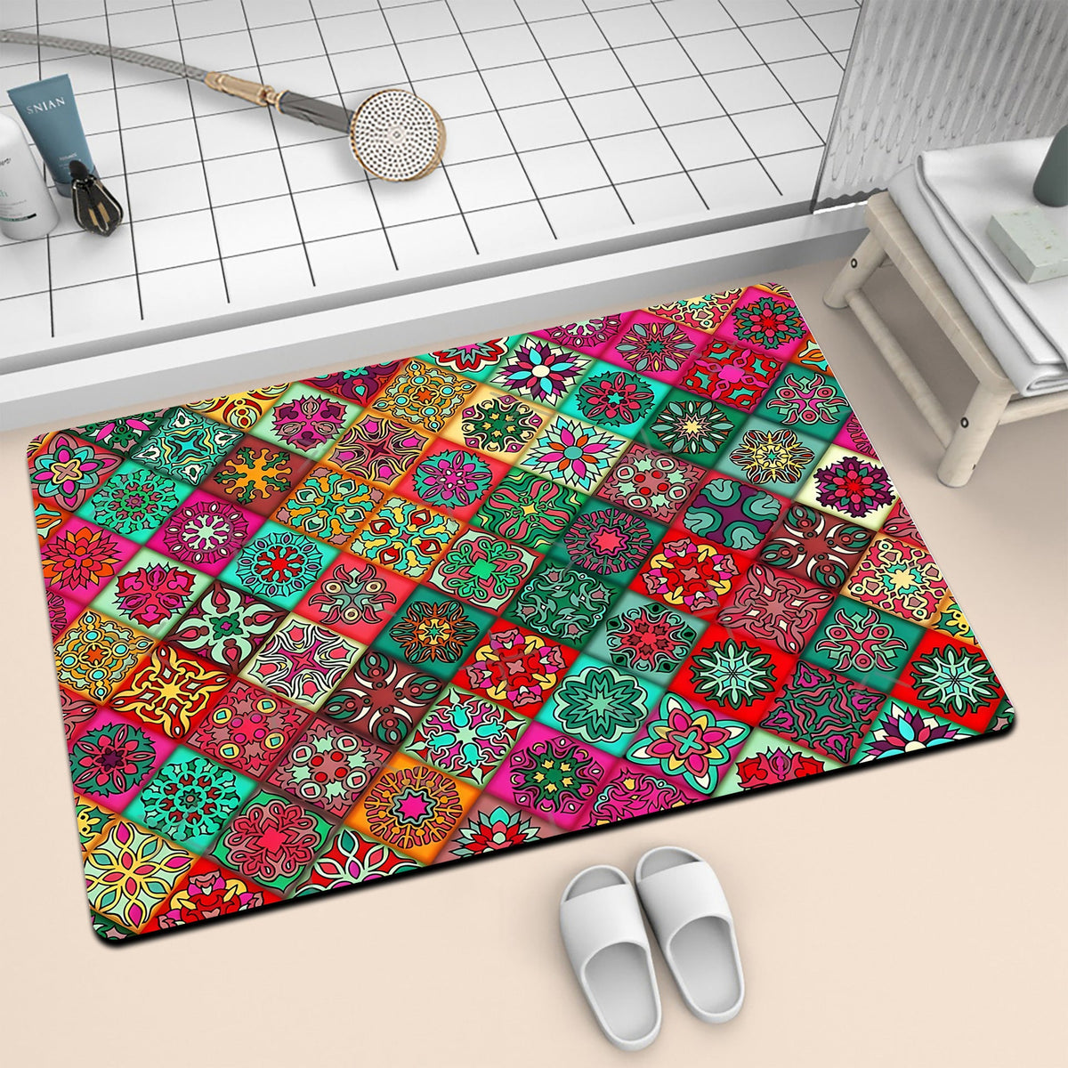 Colorful Geometric Pattern Bath Mat | Kelmera